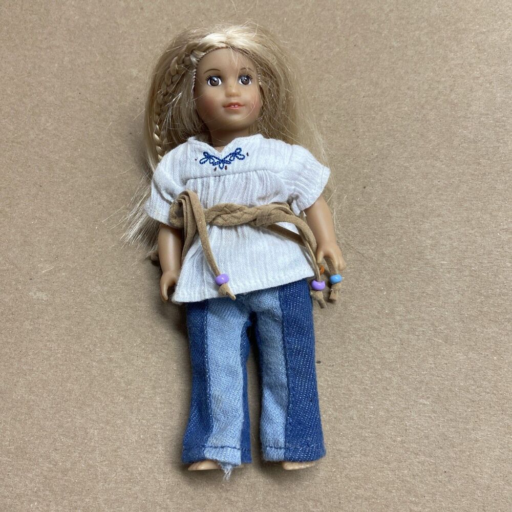Mini American Girl Doll Jeans and White Shirt, Small, Long blonde hair No Shoes